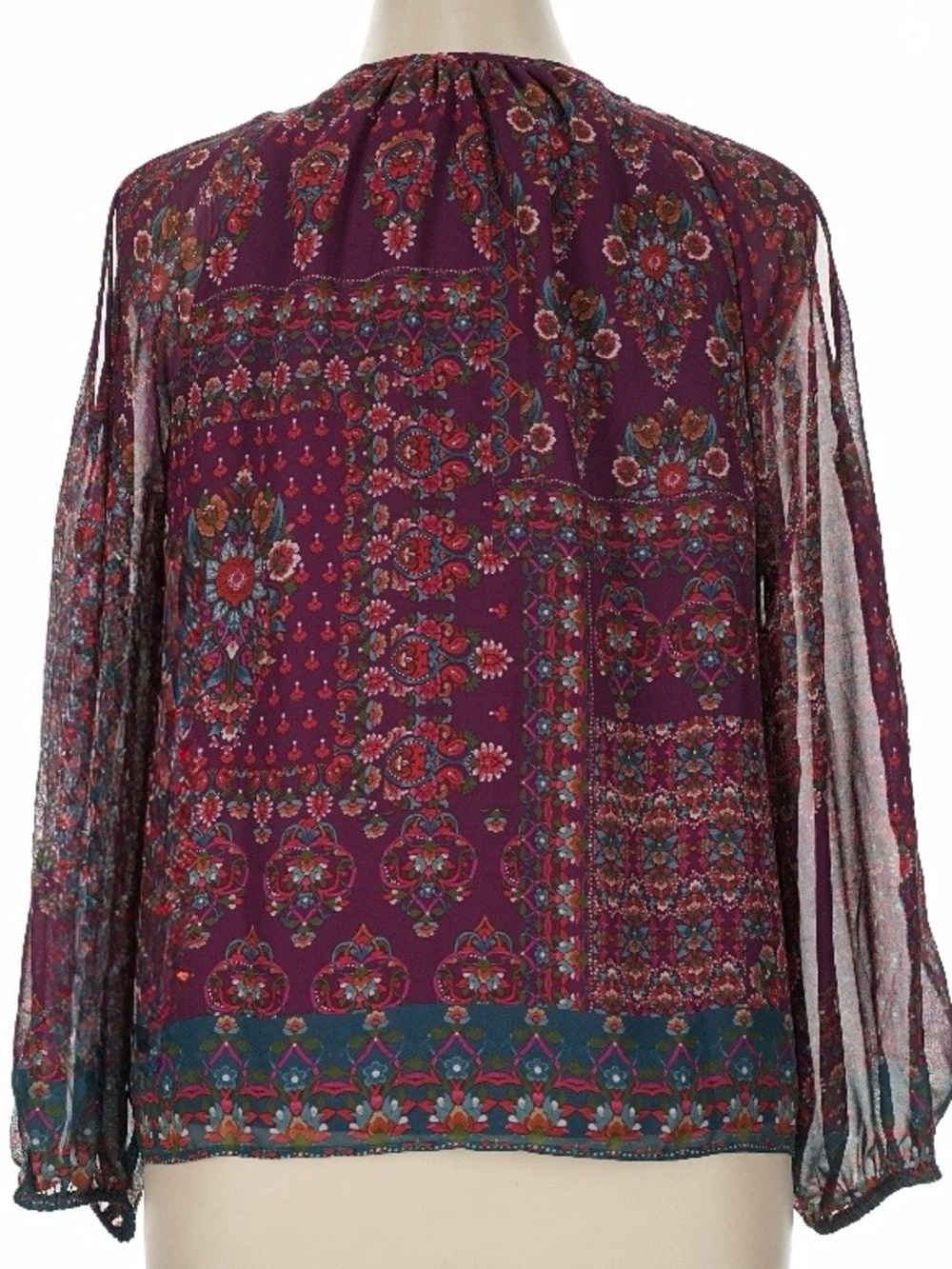 NWT 1. STATE Purple Floral Sheer Long Sleeve Ruffle Front Blouse Size X-Large - Picture 4 of 5
